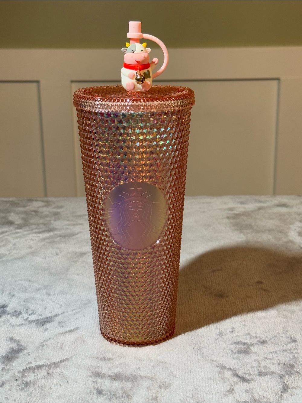 Starbucks China 2021 Coral Pink Ox Year Cow Topper Diamond Studded Tumbler - NWT
